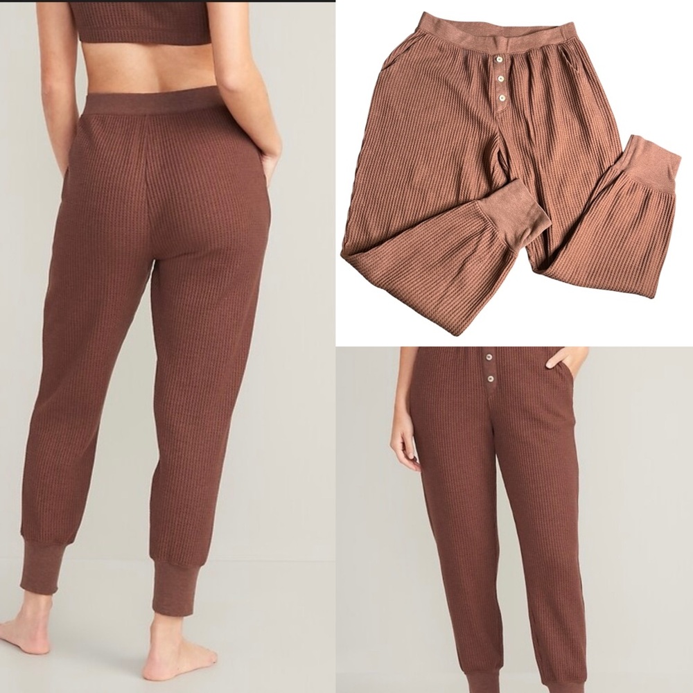 Old Navy Brown Ribbed Waffle Knit Pajama Joggers M Root Beer Cozy